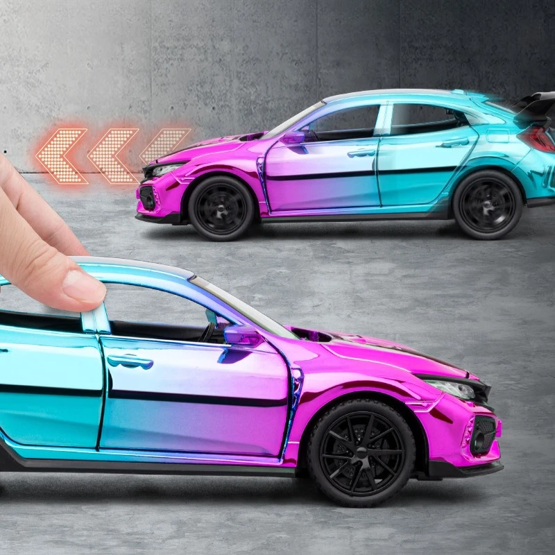 1:32 Civic Type-R Sportwagen Legering Model Geluid en Licht Trek kinderen Speelgoed Geschenken Diecast Speelgoed auto