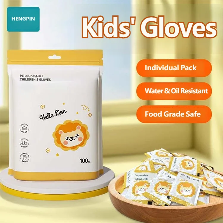 Disposable Kids PE Gloves Individual Pack Food Grade Safe Waterproof Oilproof Children Hand Gloves for Eating Snacks Barbecue