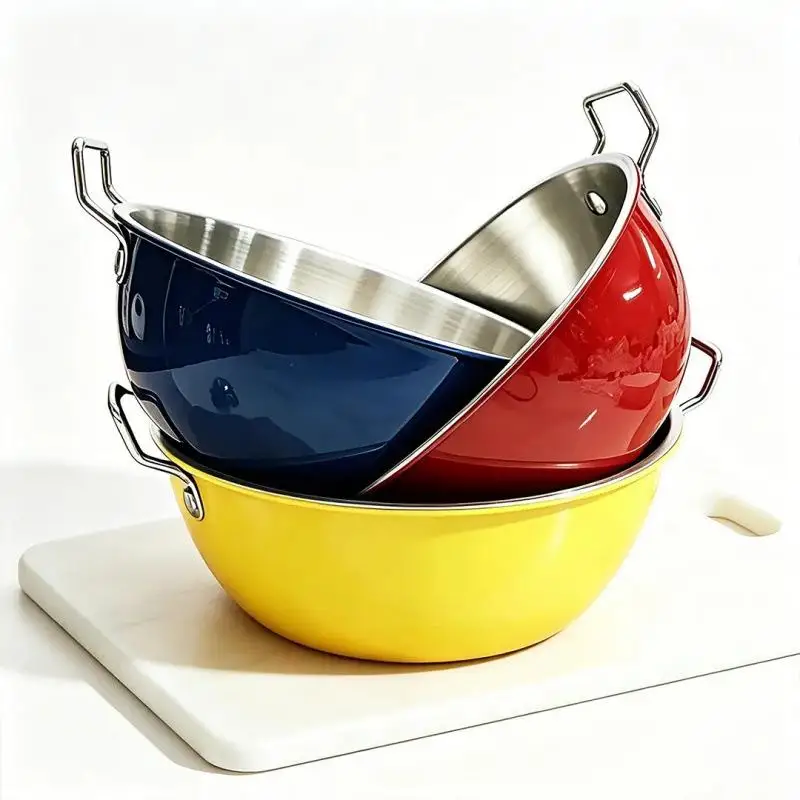 Kitchen Cooking Bowls Stainless Steel Dual Handle Colored Design 17cm For Serving Food And Storage Tasks 1PC Stackable