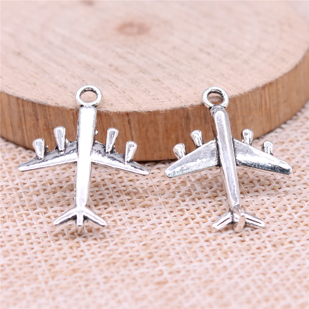 WYSIWYG 10pcs 27x21mm Airplane Fighter Charm Pendants For Jewelry Making 2 Colors Aircraft Pendants Charm