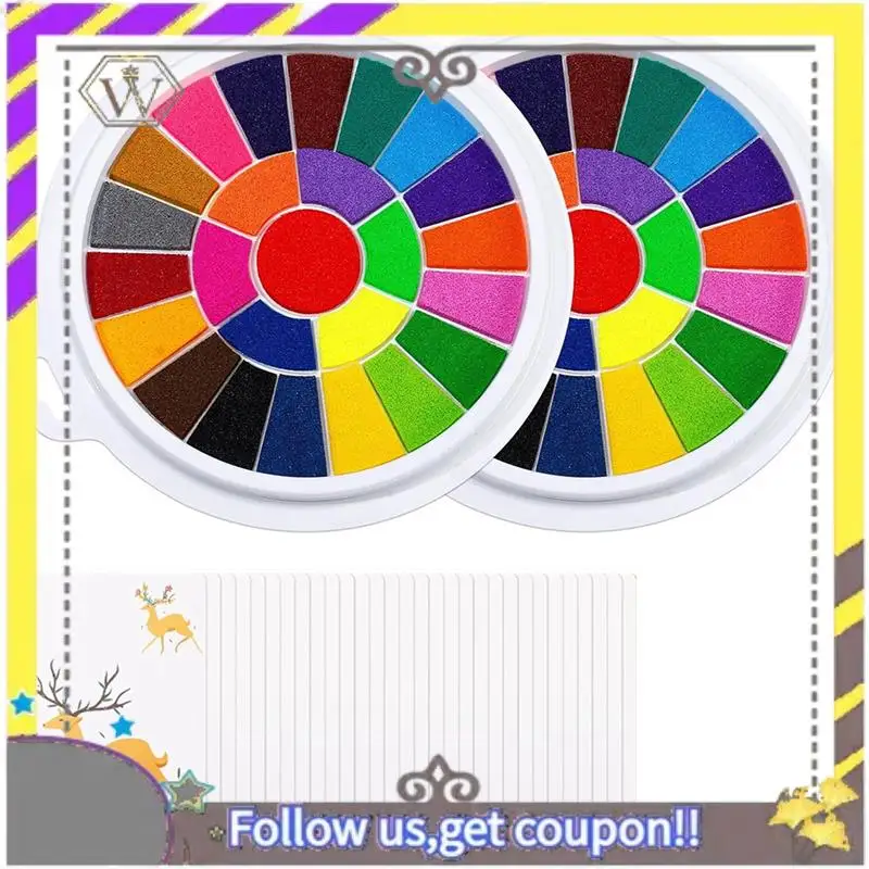 

New 25 Colors Ink Pads With 30 Paint Pages, Washable DIY Stamp Pad, Non-Toxic Finger Painting Set 2 Pack
