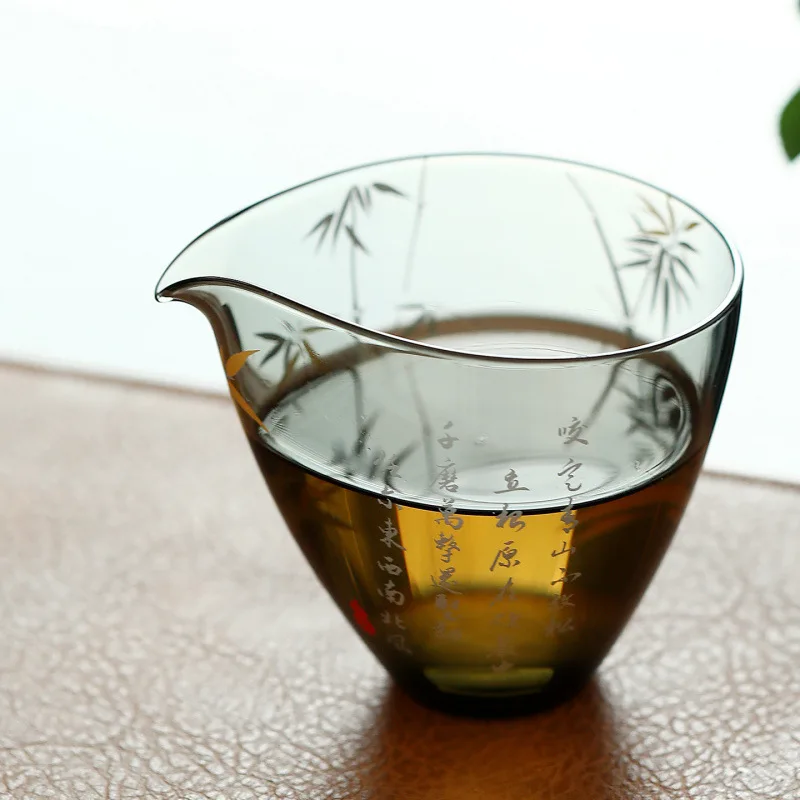 Gold and Silver Bamboo Glass Inclined Mouth Fair Cup High Borosilicate Heat-resistant Tea Distributor Tea Sea Gong Dao Bei