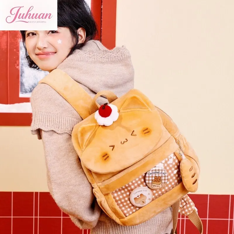 

Новая плюшевая сумка-рюкзак 2026 года в стиле Kawaii: мультяшный карамельный кот, маленькая сумка через плечо для женщин и девочек