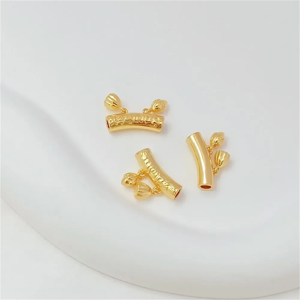 18K مطلية بالذهب الطريقة القديمة الذهبي الخيزران المشتركة أنبوب منحني حياة الفرح النفط بالتنقيط قلادة ، DIY بها بنفسك اليدوية مجوهرات الإكسسوار #5