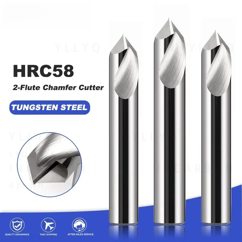 HRC58 2-Flute Tungsten Steel Carbide Chamfer Milling Cutter for Aluminum Alloy CNC Machining Chamfering Tool