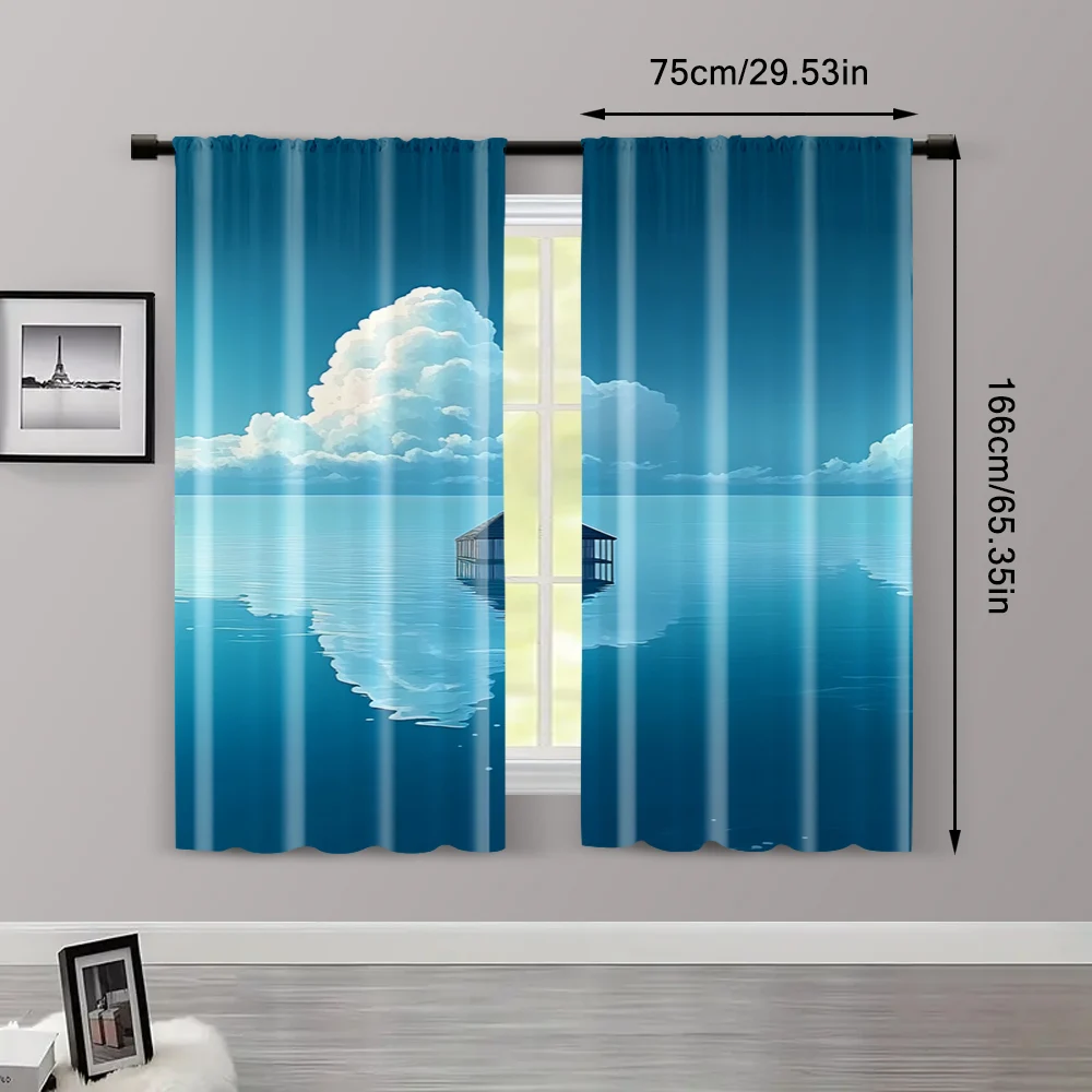 قطعتان من ستائر ستائر النظر إلى البرج على طريق البحر بوليستر قابل للغسل في الغسالة، بدون كهرباء لحفلة عيد الميلاد مثالية لـ #3