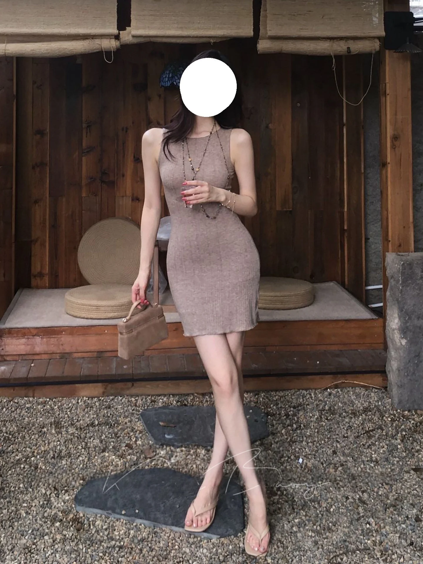 Sexy Spicy Girl Style round Neck Sleeveless Knitted Dress Women Slimming Lightweight Bodycon Short Skirt Tour Daily Elastic Knit