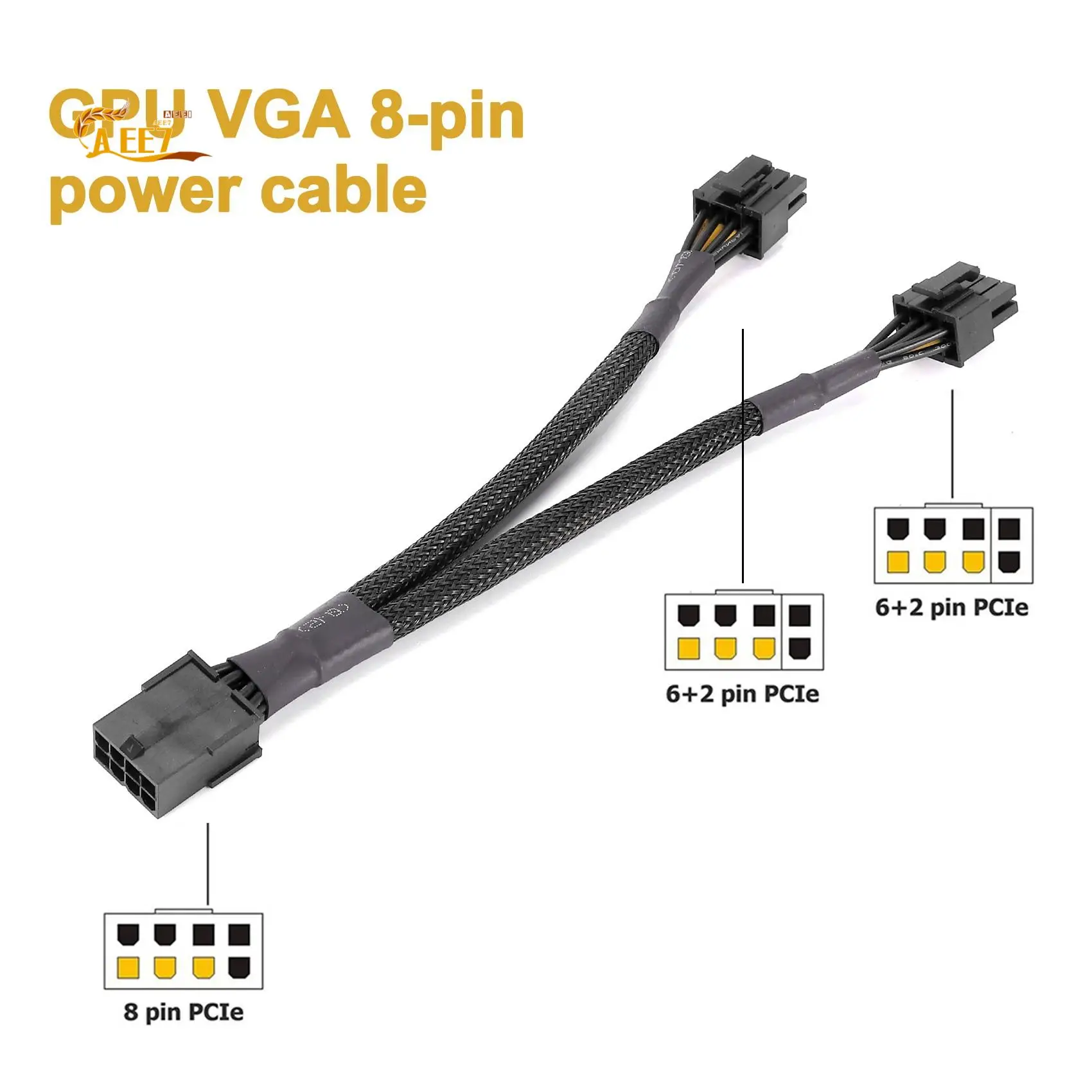 

AEE7-GPU Pcie 8-контактный разъем «мама» на двойной 2X 8-контактный (6 + 2) «папа» адаптер питания PCI Express Плетеный удлинительный кабель Y-образного разветвителя, 20 см