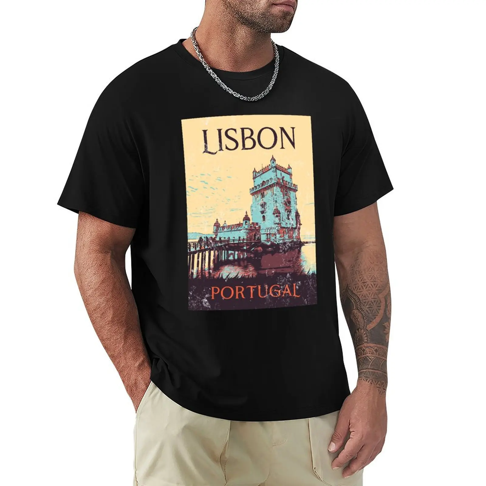 Lisbon Tower of Belem Illustration Iconic Monument Art T-Shirt baggy shirts oversized graphic tee t shirts for men pack