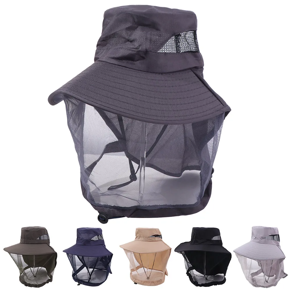 Casual Foldable Bee Mosquito Hat Wide Brim Face Covering Net Cover Fisherman Hat Insect Proof Sun Hat Sun Protection Hat Men