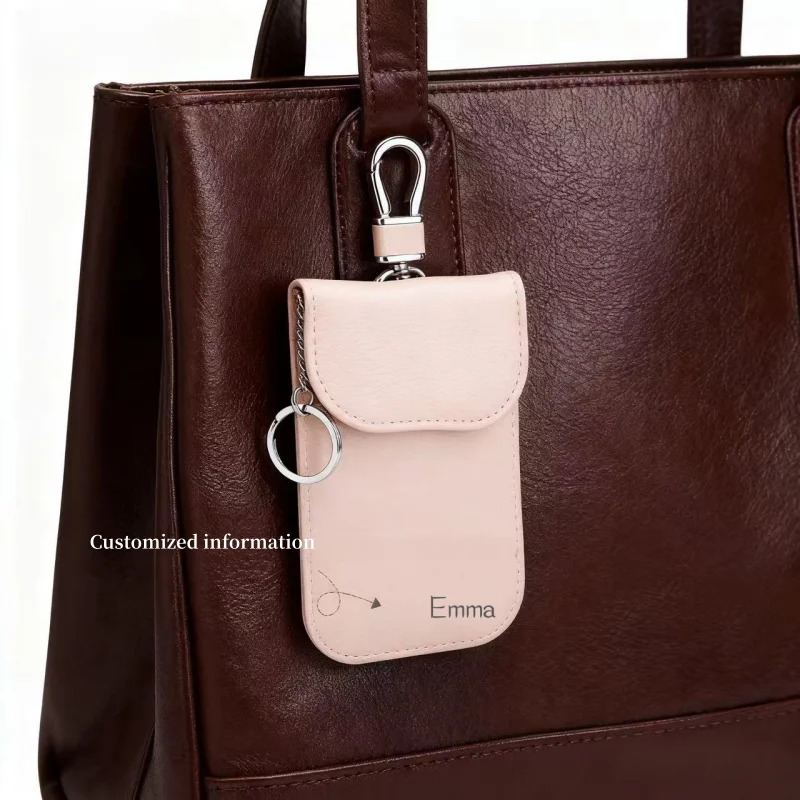 Personalisierter Faraday-Autoschlüsselanhänger in Macaron-Farben, Diebstahlschutz RFID-Signalblockierende Tasche für Weihnachtsgeschenke