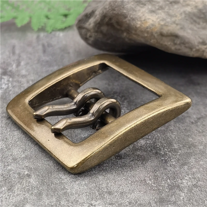 Belt Buckle 40mm Retro Brass Double Tongue Pin Belt Buckle For Men Belt DIY Accessories Leather Craft Man Belt Buckle BK0012