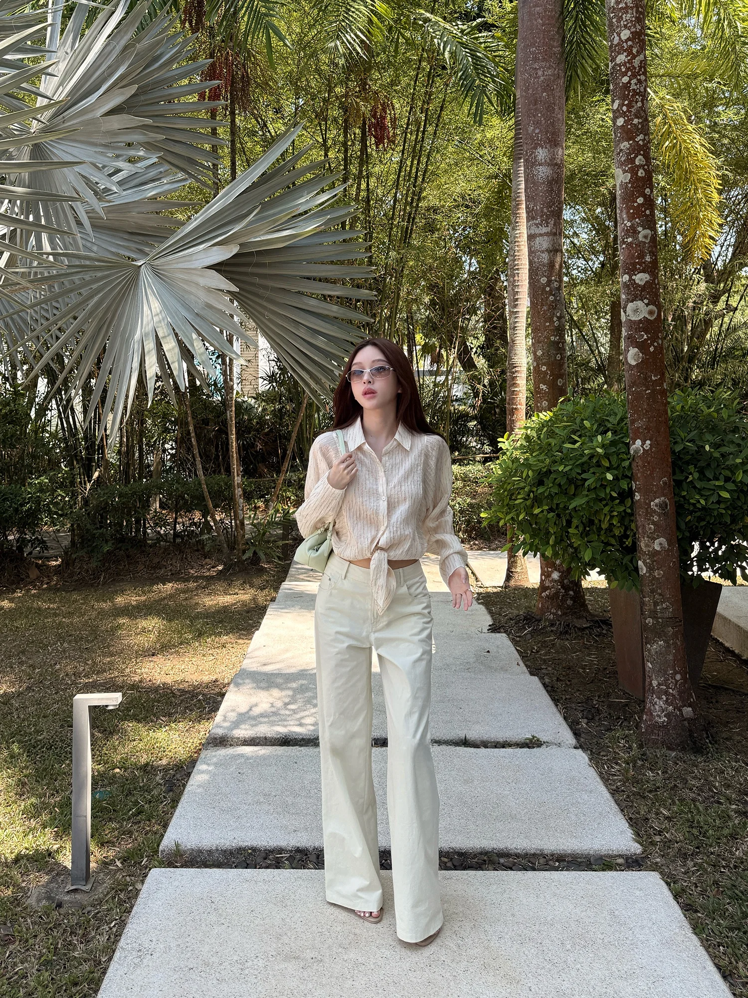 

FORNIYOYO 100% Cotton Loose Straight Leg Slimming Back Pocket Embroidered Casual Pants Women's mid High Waist Wide Leg Pants