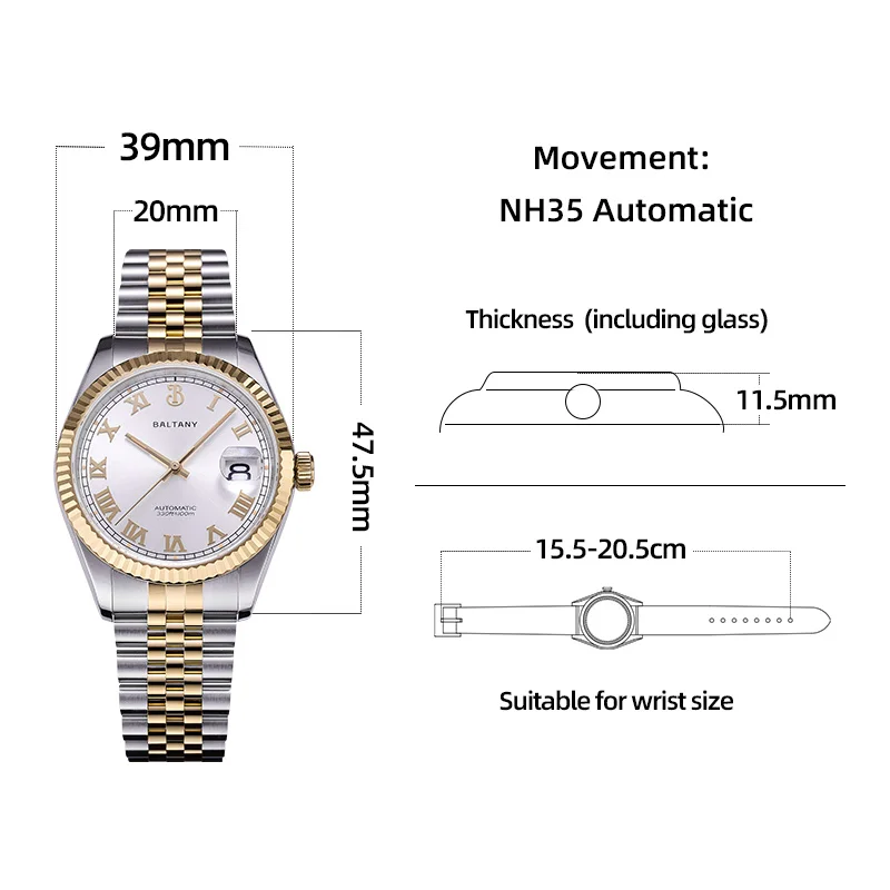 Baltany 2025, neue Männer Automatische Mechanische Uhr NH35 DJ Hommage Kleid Wasserdicht Armband Lünette Luxus Sport Reloj Hombre