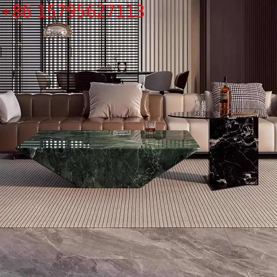 

Designer natural marble mother-in-law coffee table large flower green natural luxury stone square