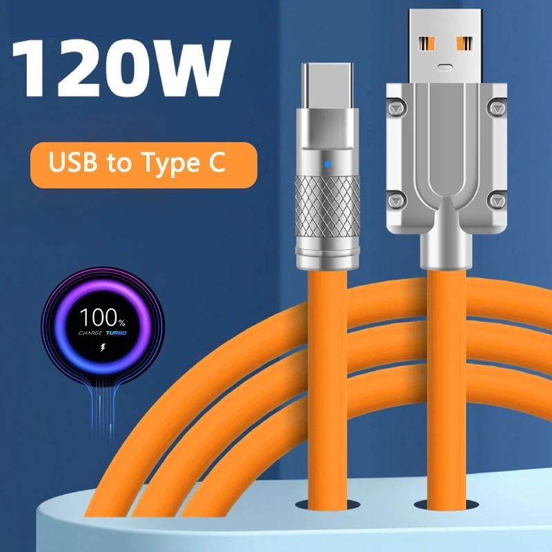 Mechanical Punk Style USB Type-C Cable 6A 120W Fast Charging Charger USB C Data Cord Cable For Xiaomi Samsung USB C Wire