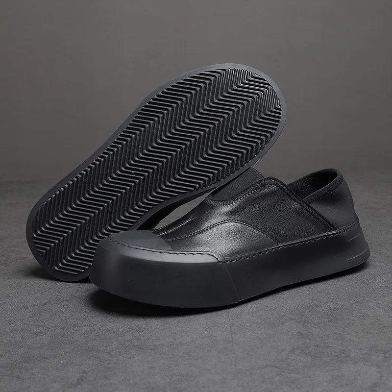 YETTIES Men's White Slip-On Loafers, Chunky Sole All-Day Comfort, Premium Genuine Leather Minimalist Luxury Skate Shoes
