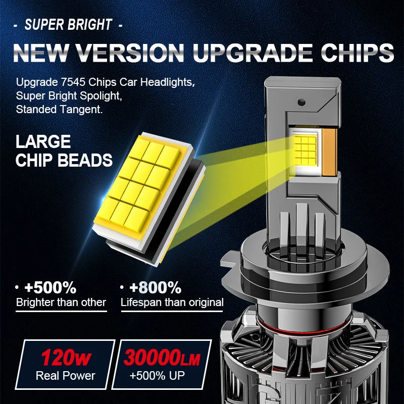 T200 120 واط 12000LM الأبيض مصباح إضاءة للغاية شعاع واحد H3 H7 Led المصابيح الأمامية 9005 9006 سيارة العلوي T200 Led نظام المصباح