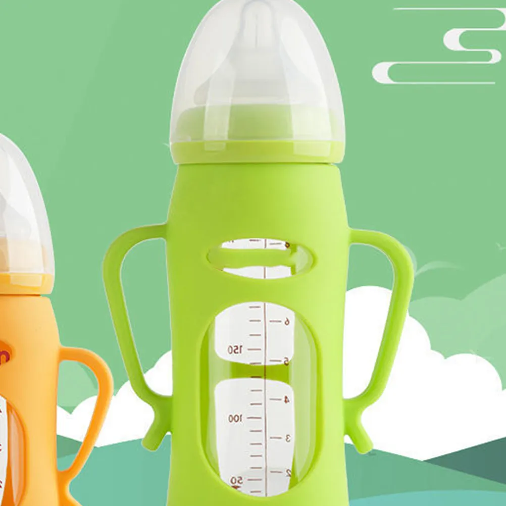 2Pcs Baby Bottle Silicone Sleeve Feeding Bottle Protector Portable Cover Handles Anti-Falling Lightweight Anti-Slip Baby Feeder
