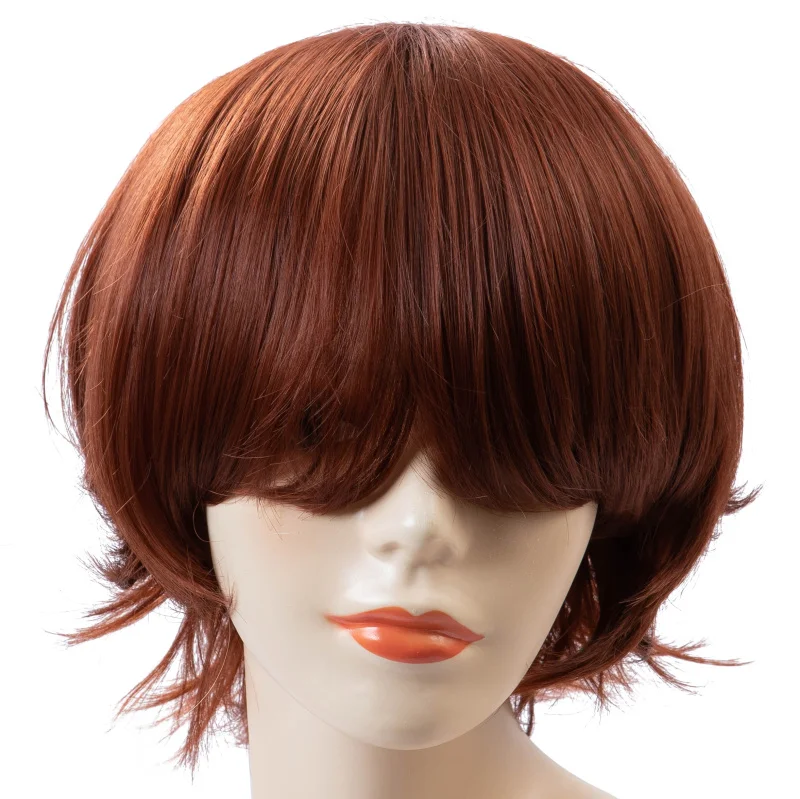 Fei-show Anime Halloween Wig for Cosplay Party Synthetic Layered Short Hair Wigs with Bangs Pastel Wigs for Women Men Adult