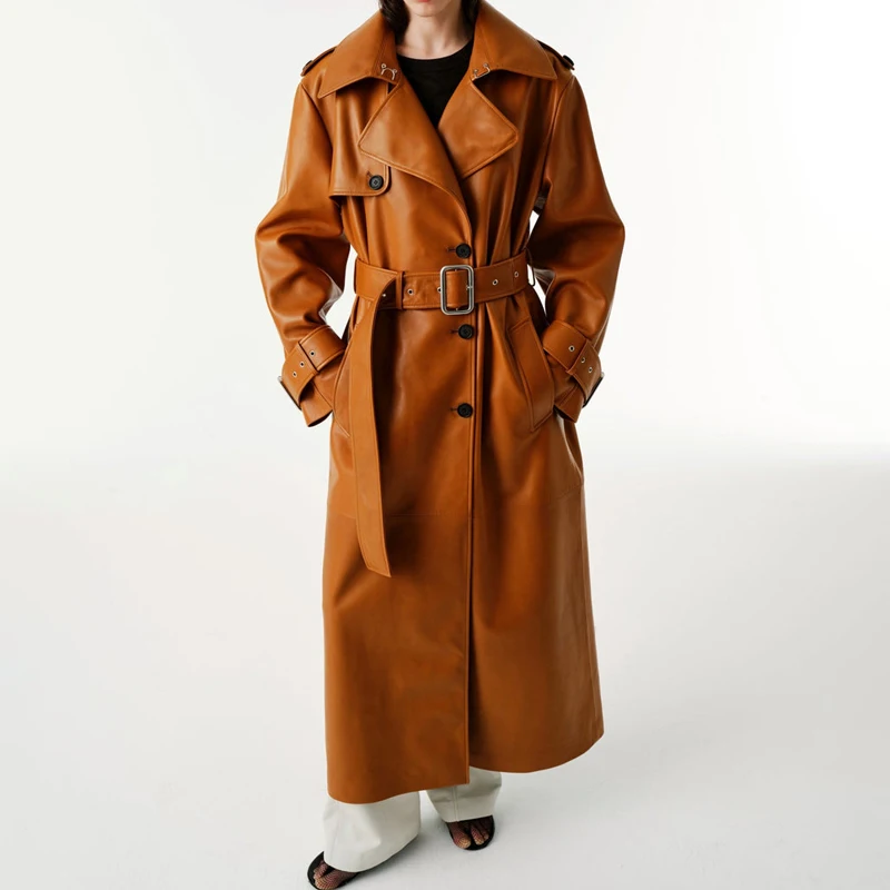 Stylish Women’s Sheepskin Trench Coat 2025 Long Length Loose Fit Spring and Autumn Women winter sheepskin coat