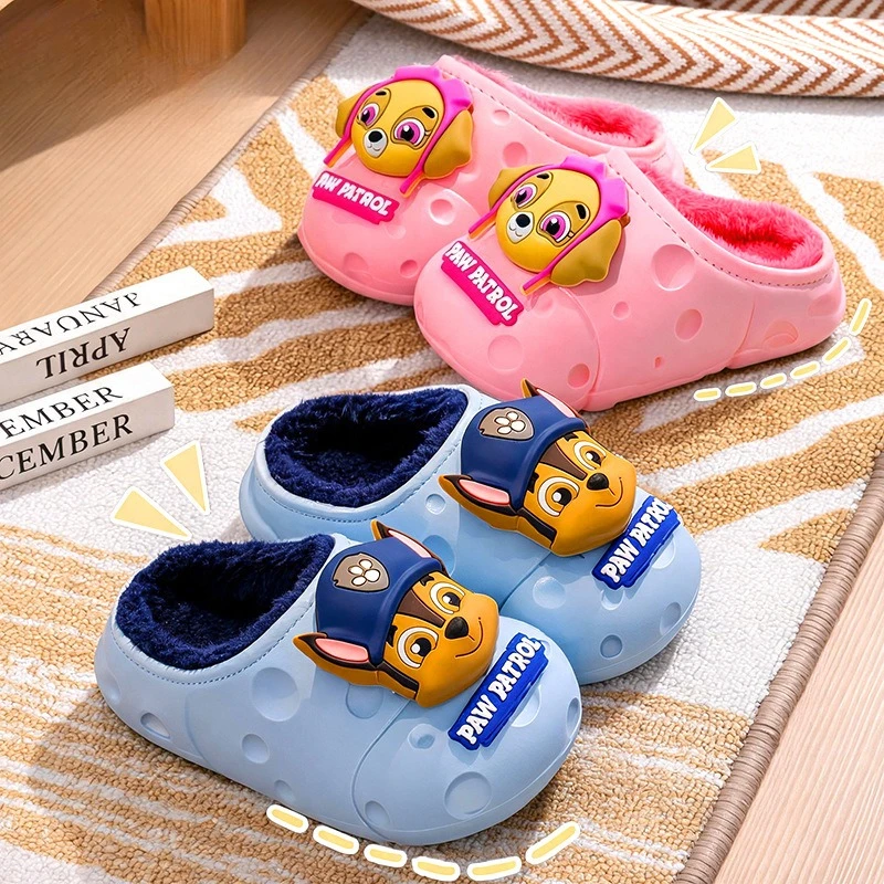 Winter Children Cotton Slippers Boys Girls Kids Non Slip Warm Cartoon Home Wrap Root Heel Slipper Baby Outside Wear Plush Shoes