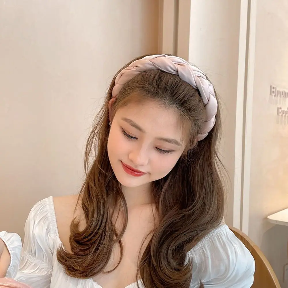 Fashion Elegant Solid Color Non-slip Braid Cross Knot Girl Headband Hair Hoop Korean Style Hairband Headwear