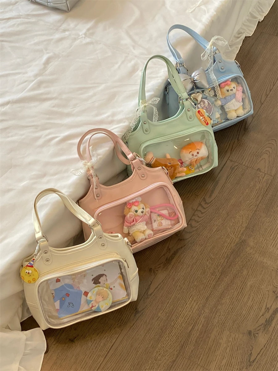 Cute Sweet Womens Shoulder Crossbody Bag Japanese Small Capacity Casual Commuter Transparent DIY Tote Handbag Cartoon Itabag