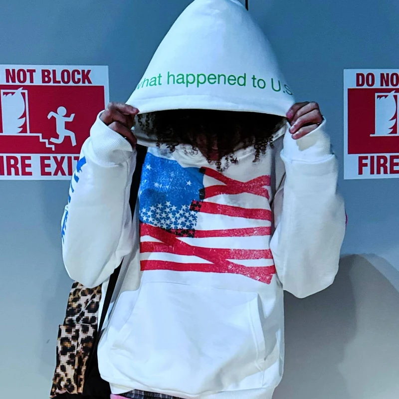 New national flag pattern printed punk 2000 retro gothic hooded jacket street hip-hop loose hooded sweatshirt Y2K clothing