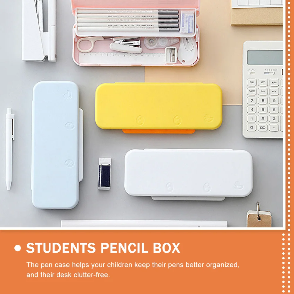 

2Pcs Student Stationery Box Double Layer Pencil Case Plastic Pen Storage Organizer for School Supplies Pencil Boxes