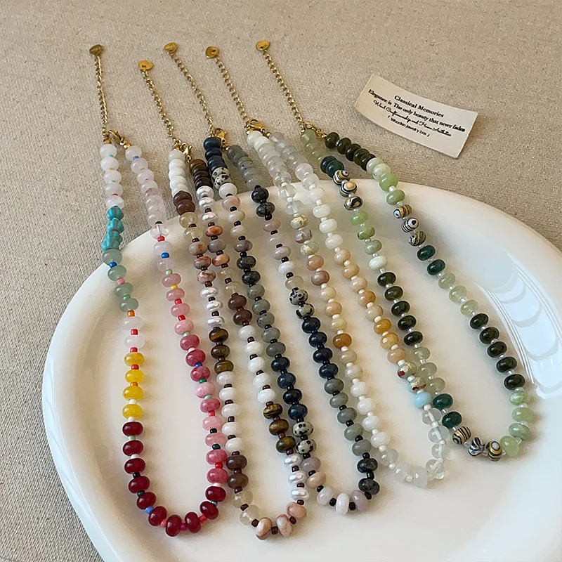

Minar Handmade Candy Color Natural Stone Agate Beads Beaded Necklace for Women Femme Gold Plated Chain Strand Chokers Wholesale