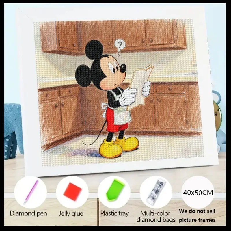 

1 шт. Disney Mickey Mouse Chef Diamond Painting Kit, 5D Full Drill DIY Забавный мультяшный кухонный художественный набор, Микки Холдинг книги рецептов G