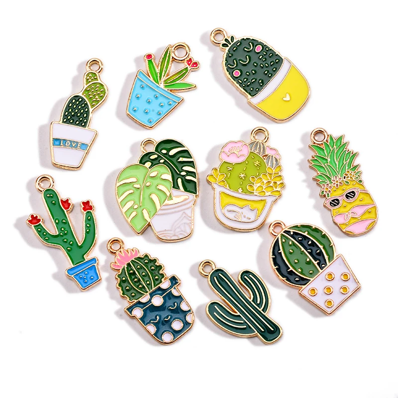 

11 Styles Cute Cactus Plant Flower Charm Enamel Alloy Pendant for Necklace Bracelet Key Chain DIY Handmade Accessories Wholesale