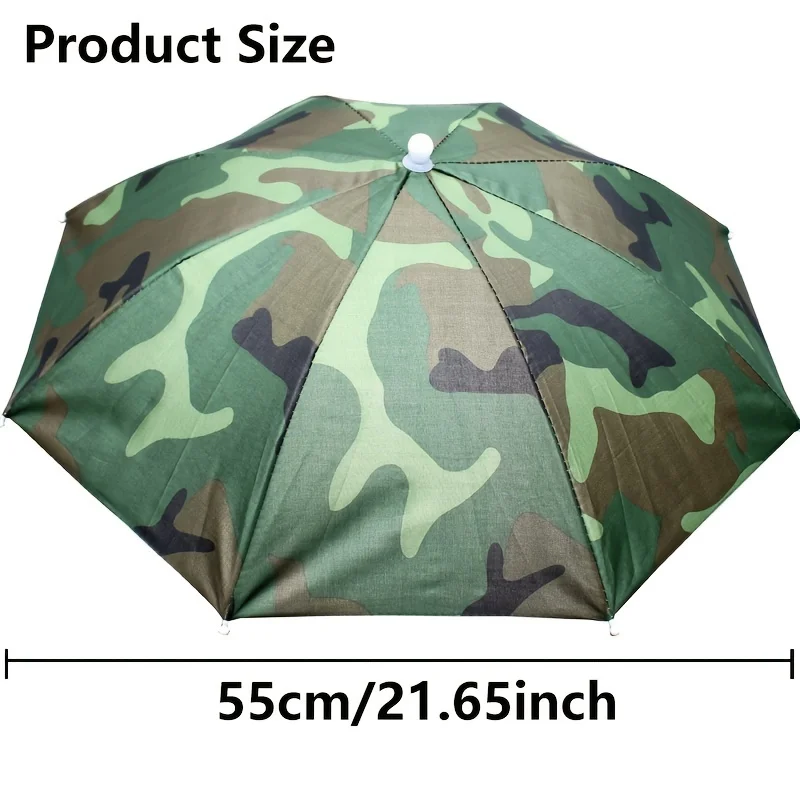 Faltbare Kopfbedeckung, Regenschirm, tragbar, wasserdicht, Angelhut, 55 cm, freihändiger Regenhut für Wandern, Camping, Tarnung, Regenschirm für Erwachsene – Detail 1
