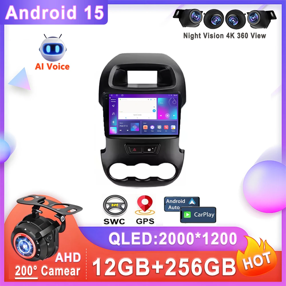 

Автомобильный Android 15 авто радио для Ford Ranger 2011-2016 стерео головное устройство мультимедийный плеер без 2din DVD QLED экран видеорегистратора 5G 2K