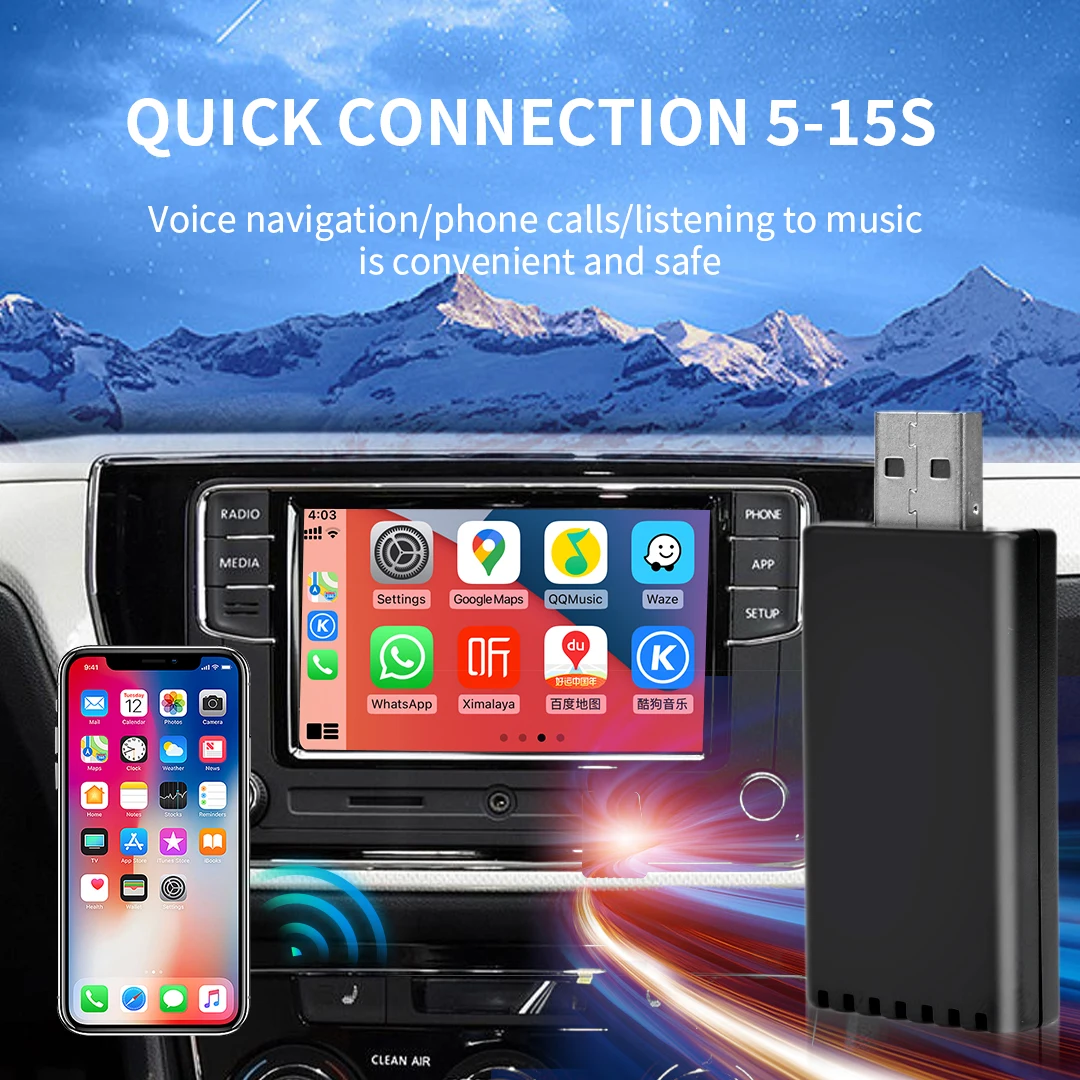 USB AI Box Wireless Carplay Dongle Plug and Play for Car OEM Wired CarPlay To Wireless CarPlay