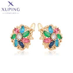 Xuping Jewelry Fashion Women Huggies Earrings with Colorful Flower Shaped Synthesis Cubic Zirconia 98251