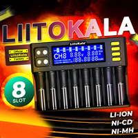 Professional LiitoKala Lii-S8 Charger Analyzer - 8 Slots + 2x9V, Auto Detect LCD, Li-ion Ni-MH LiFePO4 w/ 12V4A Adapter