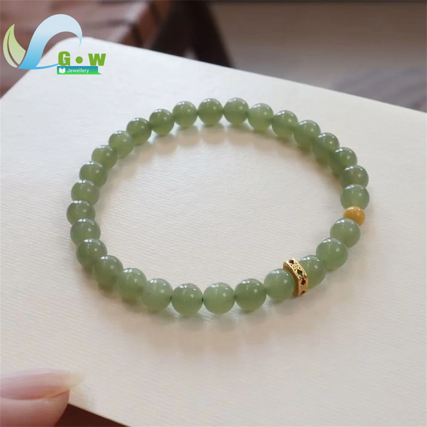 Natural Hetian Jade Bracelet High End Round Bead Elastic Gourd Pendant Wristband Handmade Jewelry Charm Gift For Her Girlfriend