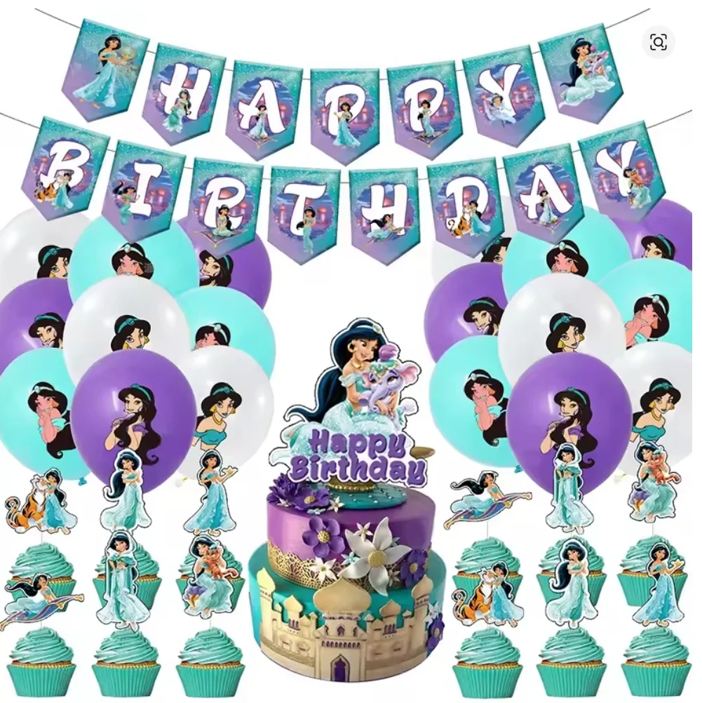 

Disney Princess Jasmine Theme Birthday Party Decoration Backdrop Banner Latex Balloon Cake Toppings Party Supplies Child Gifts