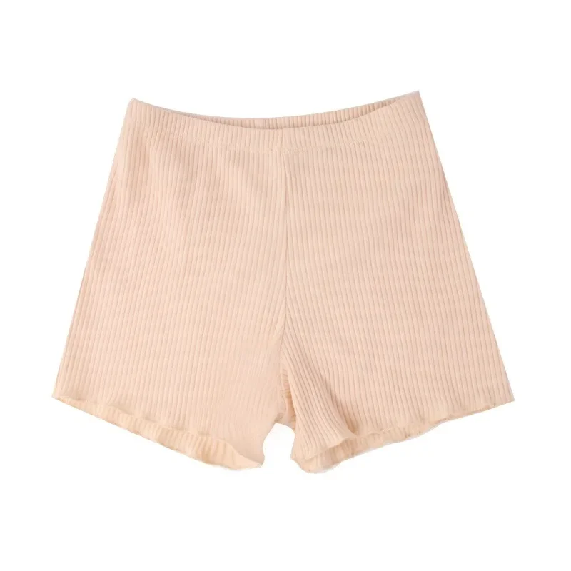 Plus Size Cotton Stretchy Underpants Ruffled three-point Safety Pants Women's outer wear Leggings Thread Ribbed Striped Shorts image 6