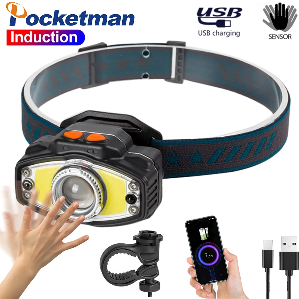 

Motion Sensor LED Headlamp USB Rechargeable Headlight Waterproof Head Lamp Waterproof Headlights Head Flashlight with Battery