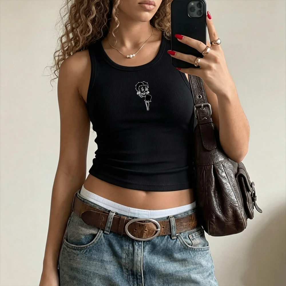 Cartoon Printed Tank Top Betty Girl Sexy Womens Outfit Sexy Female Ribbed Vest Camisole Summer Clothing Extra Large Elasticity