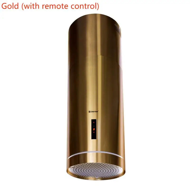 黒円形アイランドレンジフードサイレント排煙フードコラム天井吊り下げトップ煙突キッチン調理器具用