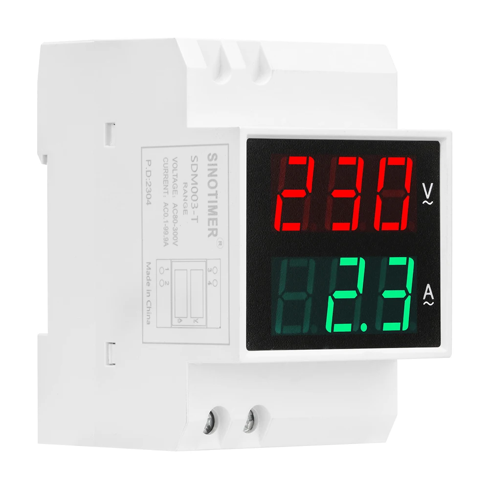 35mm Din Rail Single Phase Ammeter Voltage Meter Measuring AC 80-500V Modular Voltmeter Gauge Current Indicator Volt Amp Monitor