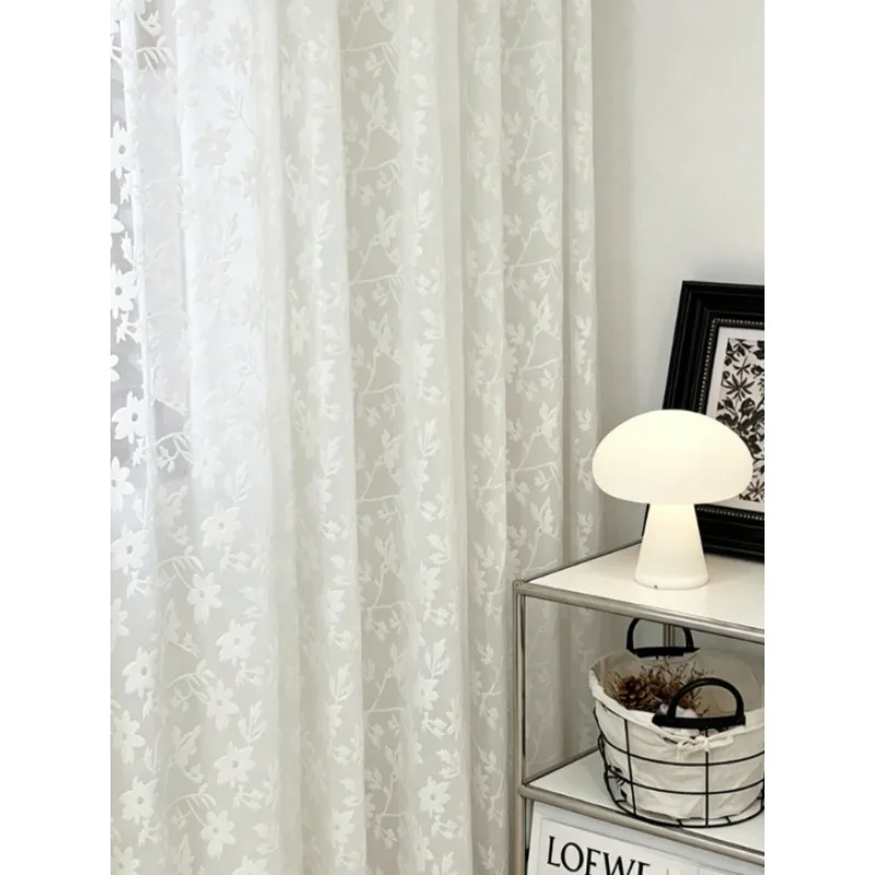 New Nordic Minimalist Relief Narcissus White Gauze Living Room Bedroom Balcony Curtains