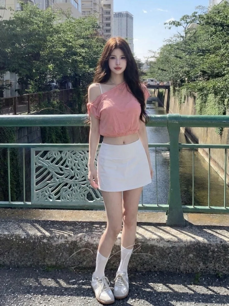 Ultra Gentle Short Asymmetric Design Micro Transparent Slim Fit T-Shirt Women's Soft Style Top Summer Fashion Ladies' Tee