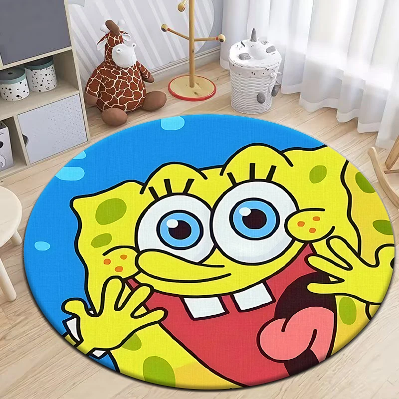 Sponges and starfish on the seabed Round Carpet for Living Room Rugs Camping Picnic Mats Flannel Anti-Slip Rug Yoga Mat Gifts