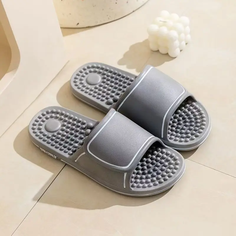 2024 Man's Summer New One Word Foot Massage Slippers Soft Sole Non Slip Anti Odor Home Slippers Bathroom Slippers