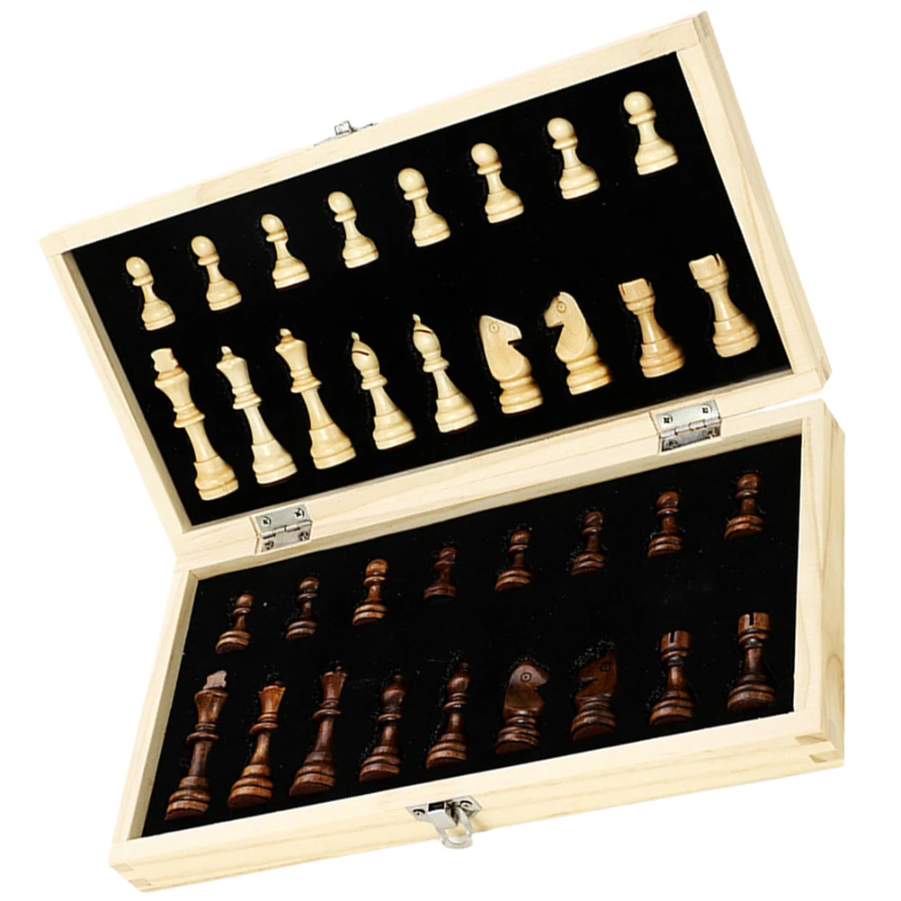 

Wooden Set Foldable Chessboard Kit Educational Toy Kids Adults International Checkers Gaming Travel Storage